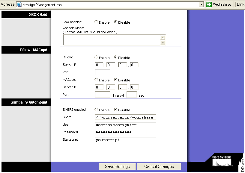 DD-WRT #21c Administrationsbildschirm